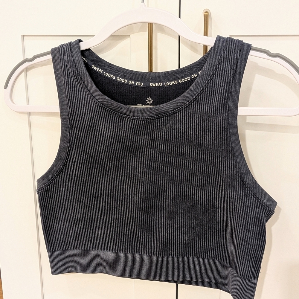 Aerie Charcoal Blue Ribbed Sports Bra